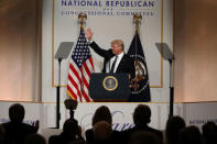 U.S. President Donald Trump delivers remarks at the National Republican Congressional Committee March Dinner in Washington, U.S., March 21, 2017. REUTERS/Carlos Barria