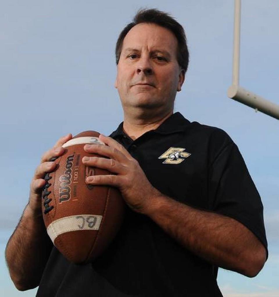 SUN-STAR PHOTO BY BEA AHBECK - Buhach Colony football coach Kevin Swartwood is the Sun-Star’s 2010 Football Coach of the Year. Buhach Colony enjoyed its finest season in school history, winning its first Central California Conference championship and securing the No. 1 seed in the Sac-Joaquin Section Division II playoffs.