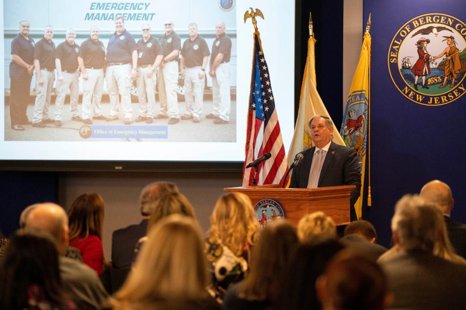 Bergen County Executive James Tedesco delivers his State Of The County Address at Two Bergen County Plaza on Tuesday, February 28, 2023. 