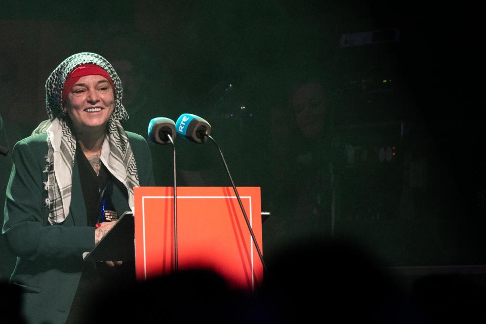 Sinead O’Connor’s last known photo as she recieves the Classic Irish Album award for “I Do Not Want What I Haven’t Got” in Dublin, Ireland. (Photo by Kieran Frost/Redferns)<cite>Kieran Frost/Redferns</cite>