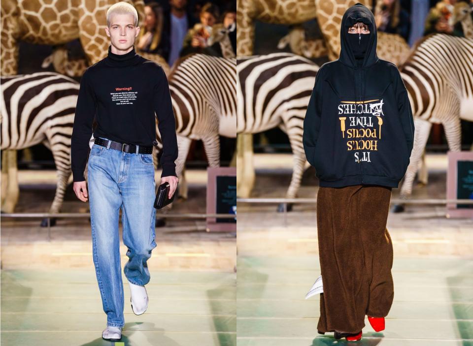 At Vetements, Demna Gvasalia explored the dark Web with shirts that read: “Warning! What you are about to witness will disturb you. Even shock you.”