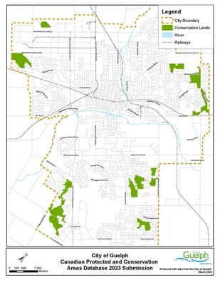 Figure 1. Map of Guelph Natural Heritage System lands included in the Canadian Protected and Conserved Areas Database (CPCAD) that contribute to the 30x30 target (CNW Group/Ontario Nature)