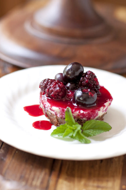 <p>Muy Bueno</p><p><strong>Mini Berry Cheesecakes</strong></p><p>Get the recipe <a href="https://muybuenocookbook.com/2015/08/mini-berry-goat-cheese-cakes/" rel="nofollow noopener" target="_blank" data-ylk="slk:here;elm:context_link;itc:0;sec:content-canvas" class="link rapid-noclick-resp"><em><strong>here</strong></em></a></p>