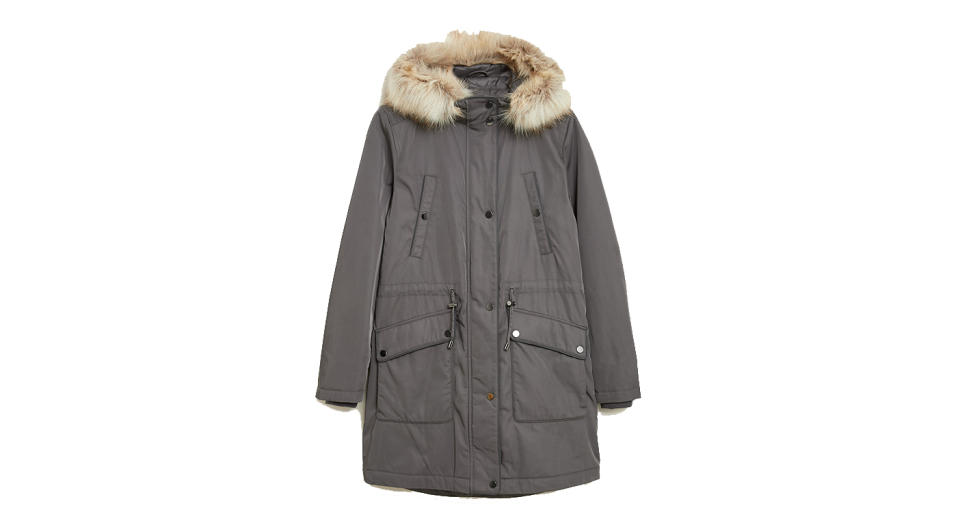 Textured Waisted Parka Coat