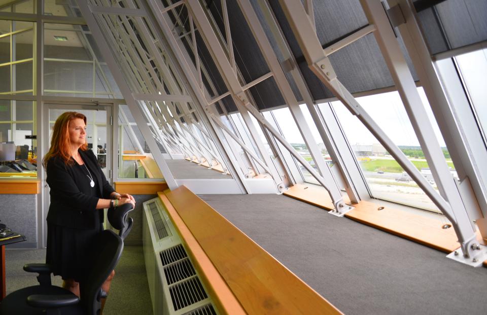 Charlie Blackwell-Thompson, Artemis launch director, is the first female launch director at NASA. She is in the Launch Control Center looking out over the launch pads. 