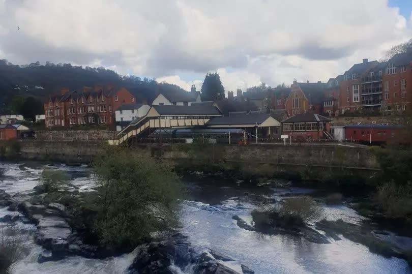 Llangollen train station from the historic bridge in the tiny town
