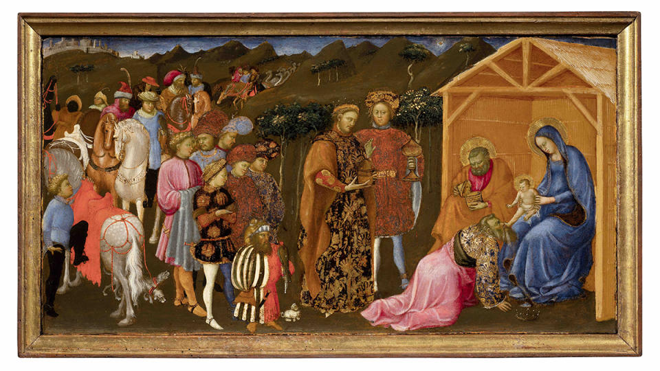 Giovanni Toscani (Italian, 1371-1430), Adoration of the Magi, unknown year. Tempera on panel, 33.5 x 64 cm.