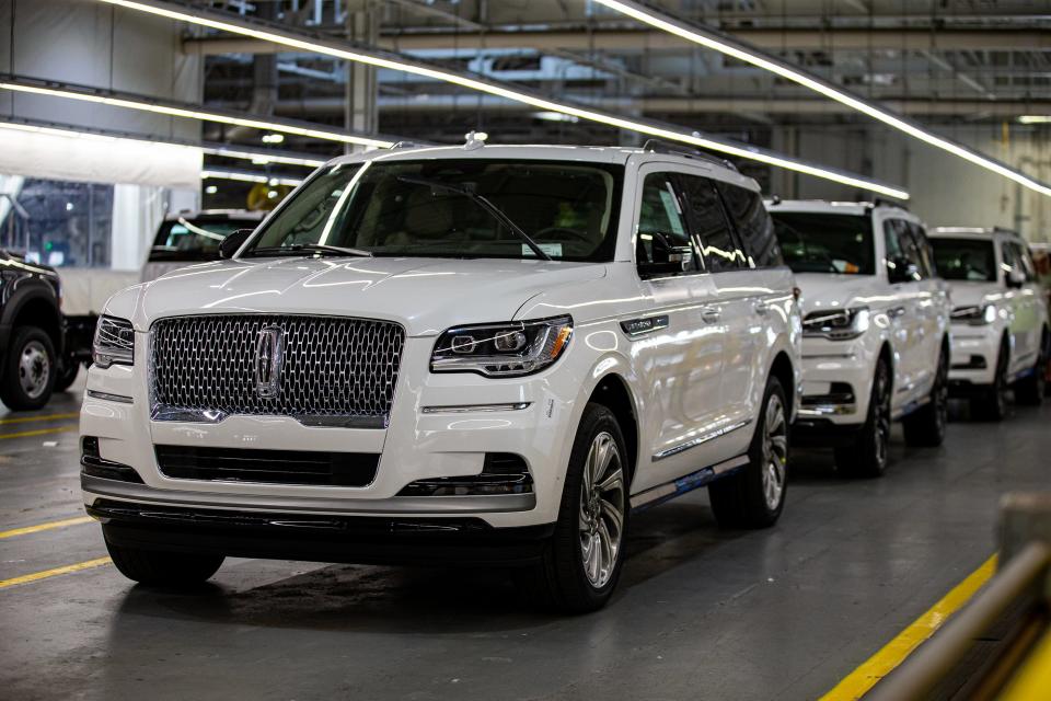 A line of Lincoln Navigators await final quality control checks at the Ford Truck Plant on Chamberlain Ln. in Louisville, Ky. May 24, 2023