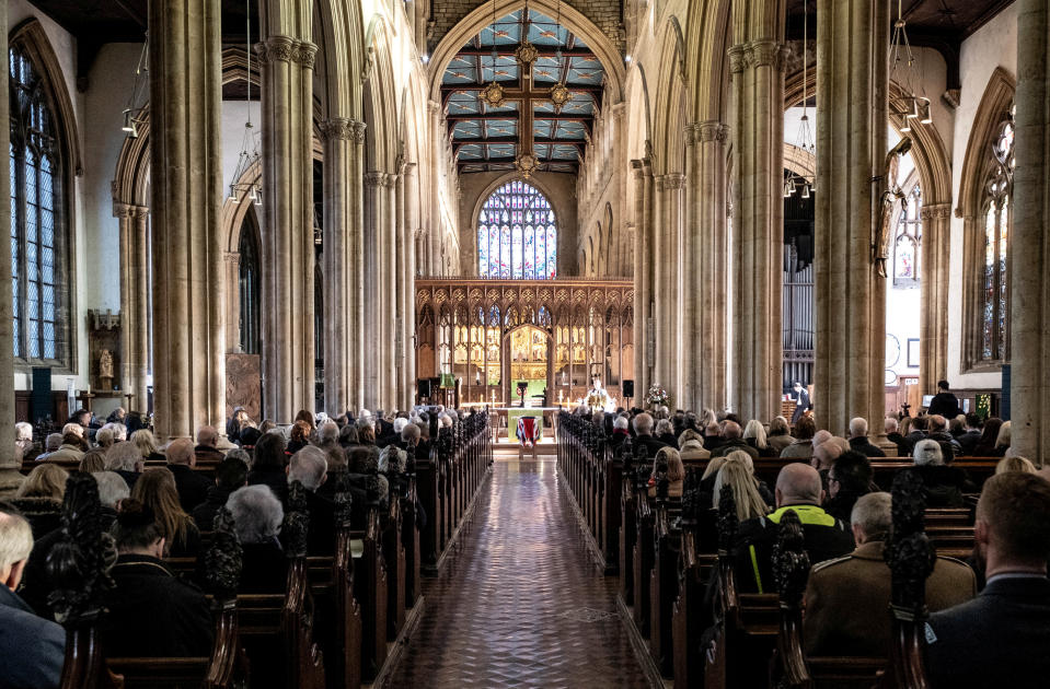 The funeral of Jim Auton one of the UKâs most decorated Second World War heroes takes place at Newark Parish Church, Notts, this afternoon, February 6, 2020.  See SWNS story SWMDhero.  Jim Auton, 95, from Newark, Notts., passed on 18 January with his carer Paul Trickett by his side. Mr Trickett said: âIt would be a great shame if one of our nationâs last surviving and most highly decorated Second World War heroes didnât get a send-off befitting of him.  âHopefully, we can enlist the support of our local population.â  Organisers are hoping as many people as possible will attend as Mr Auton had no family following the death of his wife, Peggy, in 2016.  The war veteran was was one of the last surviving British participants of the Warsaw Uprising of 1944 during World War II.  Mr Auton grew up on RAF bases as his father was a member of the ground crew who maintained some of the RAF's earliest aircraft.  He joined up himself in 1941 and, having seen the devastation poured on British cities caused by the Luftwaffe, hoped to do his bit.  Initially, he wanted to be a Spitfire pilot but was later re-trained as a bomb-aimer.  Mr Auton flew 37 wartime missions with the 178 Squadron but is best known for his contribution and bravery during the Warsaw Uprising.