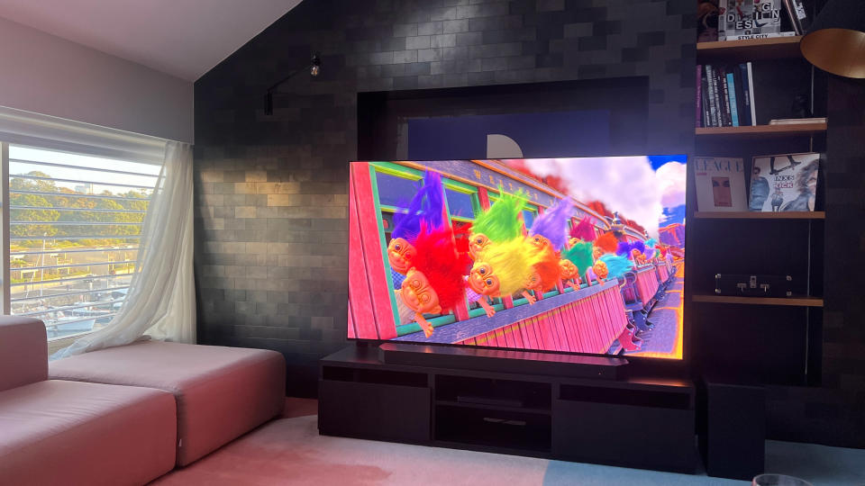 Samsung S95D OLED TV showing scene from Toy Story 3