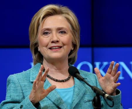 Democratic presidential candidate Hillary Clinton discusses the Iran nuclear agreement at the Brookings Institution in Washington, September 9, 2015. REUTERS/Gary Cameron