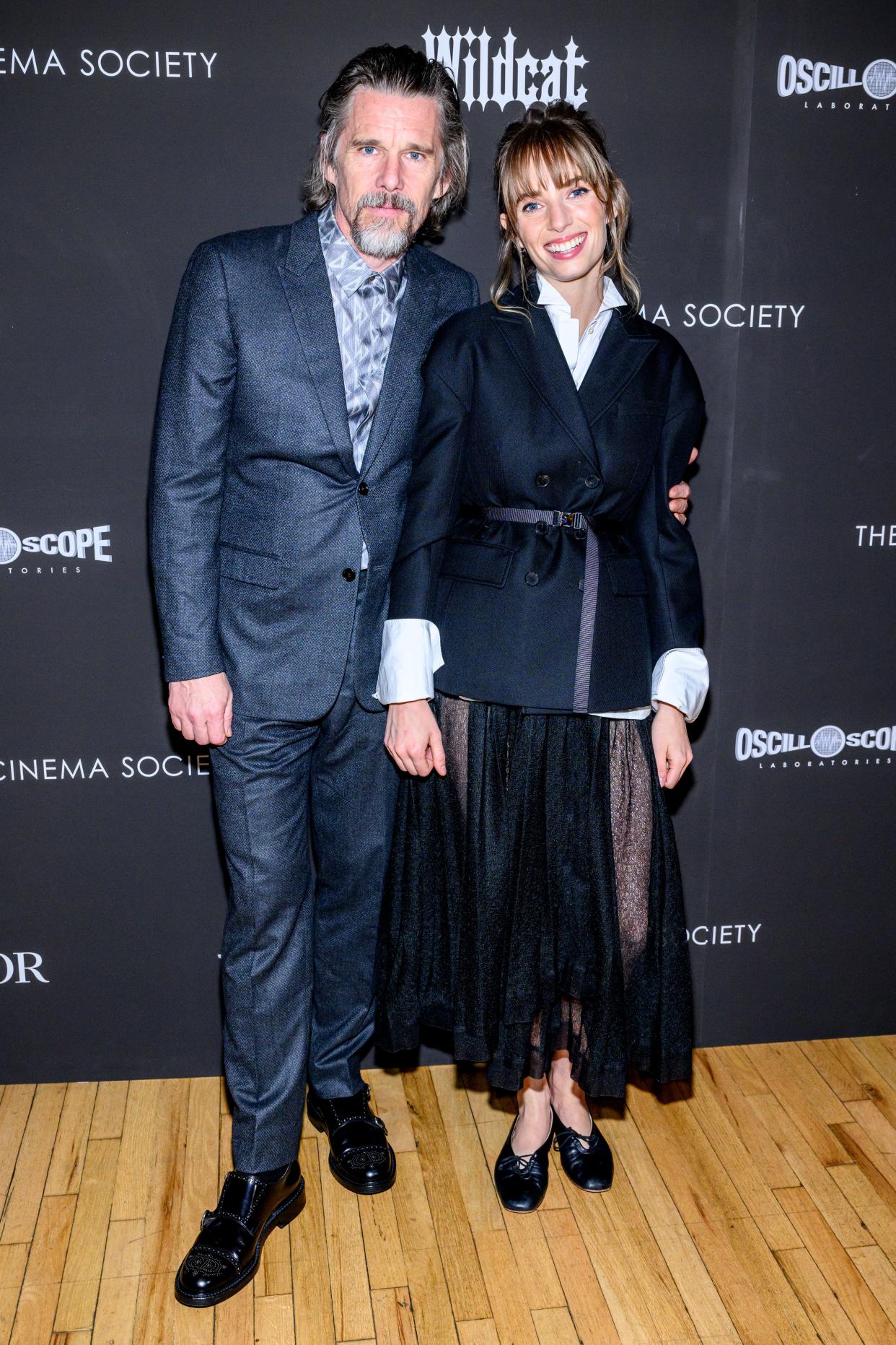 Ethan Hawke, left, and Maya Hawke at a New York screening of "Wildcat" last month.