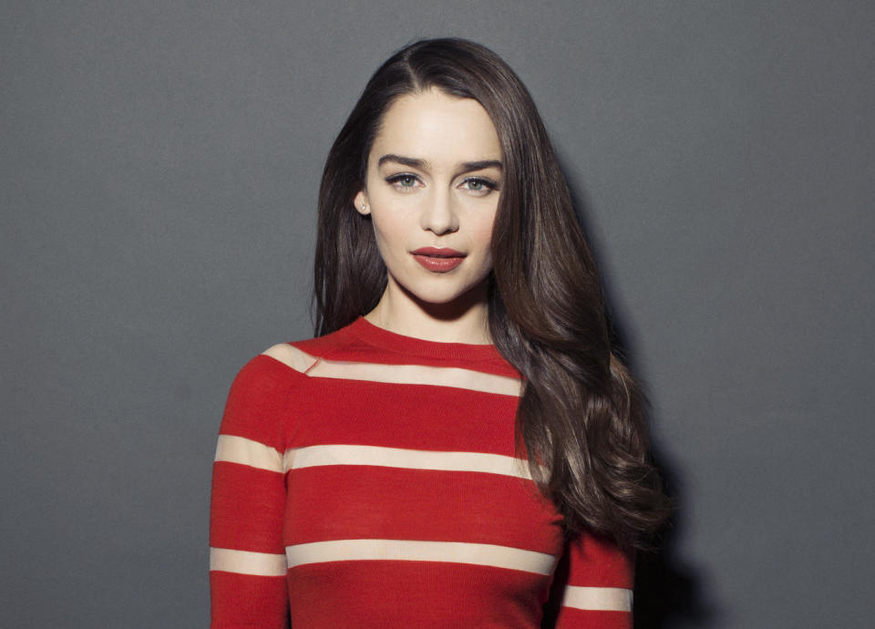 This March 14, 2013 photo shows British actress Emilia Clarke posing for a portrait in New York. Clarke, best known for her role in the HBO series, "Game of Thrones," is currently starring in the Broadway production of "Breakfast at Tiffany's." (Photo by Victoria Will/Invision/AP)