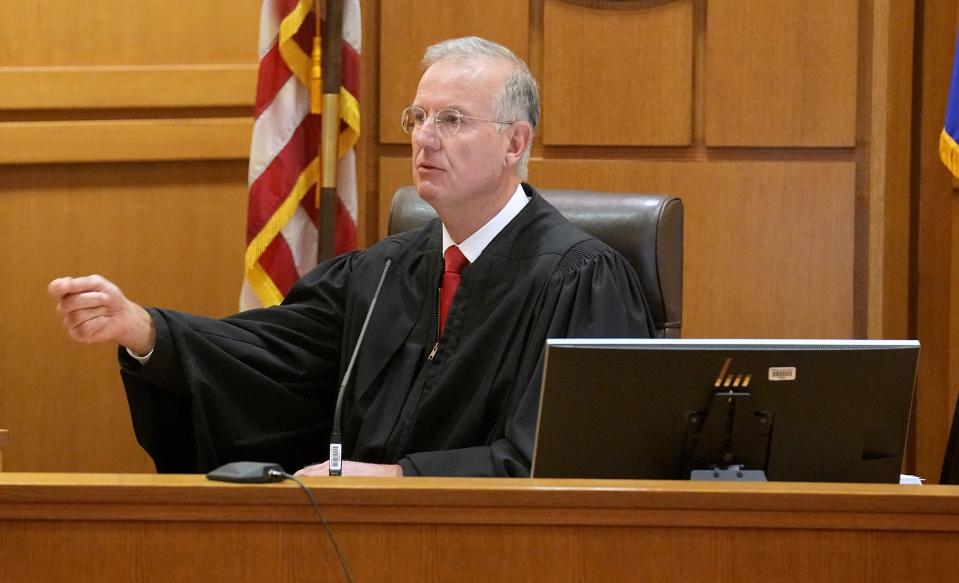 Dane County Circut Judge Frank Remington presides over a hearing where former state Supreme Court Justice Michael Gableman was ordered to testify about his handling of public records on Friday in Madison.