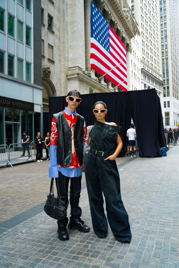 Alexa Demie and a showgoer outside the Balenciaga Resort 2023 show in New York.<p>Photo: Sean Zanni/Patrick McMullan</p>
