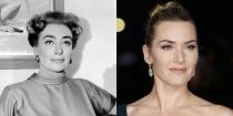 <p>Joan Crawford was famous for her high arching brows, which she popularized in the '40s. We think that the same characteristic on Kate Winslet is what makes the two actresses look so much alike.</p>