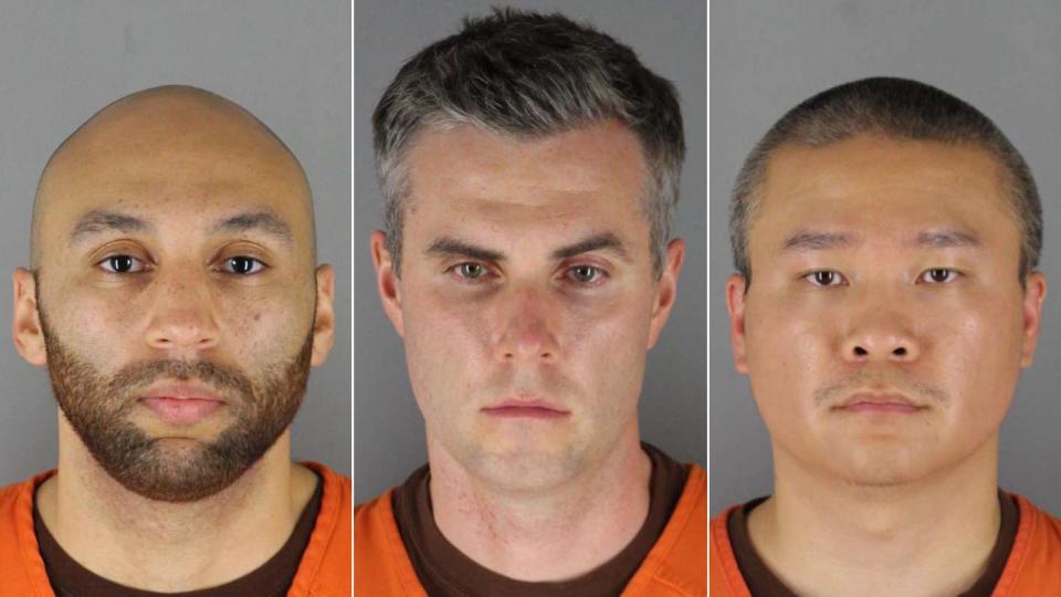 This combination of photos provided by the Hennepin County Sheriff's Office in Minnesota on June 3, 2020, shows (left to right) former Minneapolis police officers J. Alexander Kueng, Thomas Lane and Tou Thao. (Photo: Hennepin County Sheriff's Office via AP)