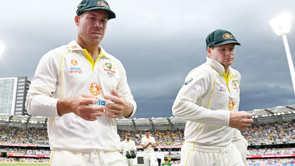 David Warner and Steve Smith, pictured here on the opening day of the Ashes series at the Gabba.