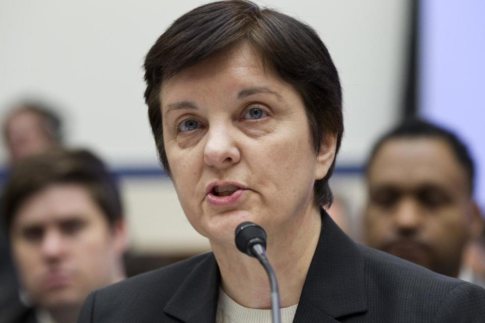 GSA Chief Financial Officer Alison Doone testifies on Capitol Hill in Washington, Tuesday, April 17, 2012, before the House Economic Development, Public Buildings and Emergency Management subcommittee hearing of an excessive conference at a Las Vegas resort by General Services Administration officials in 2010. (AP Photo/J. Scott Applewhite)