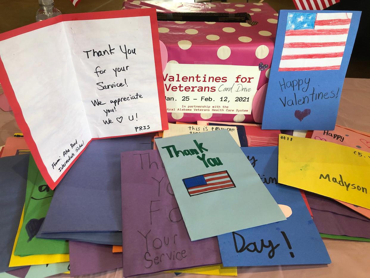 Pike Road Intermediate School students prepared Valentine notes of appreciation for veterans in 2021. Pike Road has been collecting cards for veterans for more than a decade. The 2022 card collection drive begins Jan. 24 and ends Feb. 10.