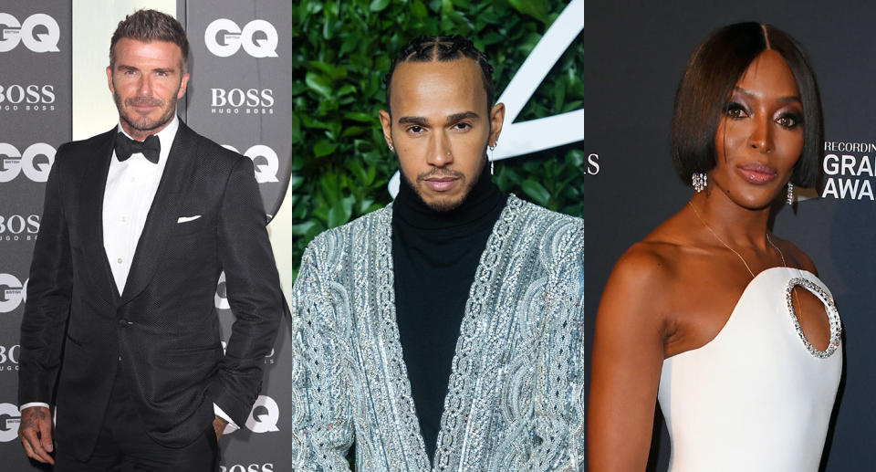 David Beckham, Lewis Hamilton and Naomi Campbell have all slammed the racist abuse. (Keith Mayhew/SOPA Images/LightRocket via Getty Images. Samir Hussein/WireImage. MARK RALSTON/AFP via Getty Images)