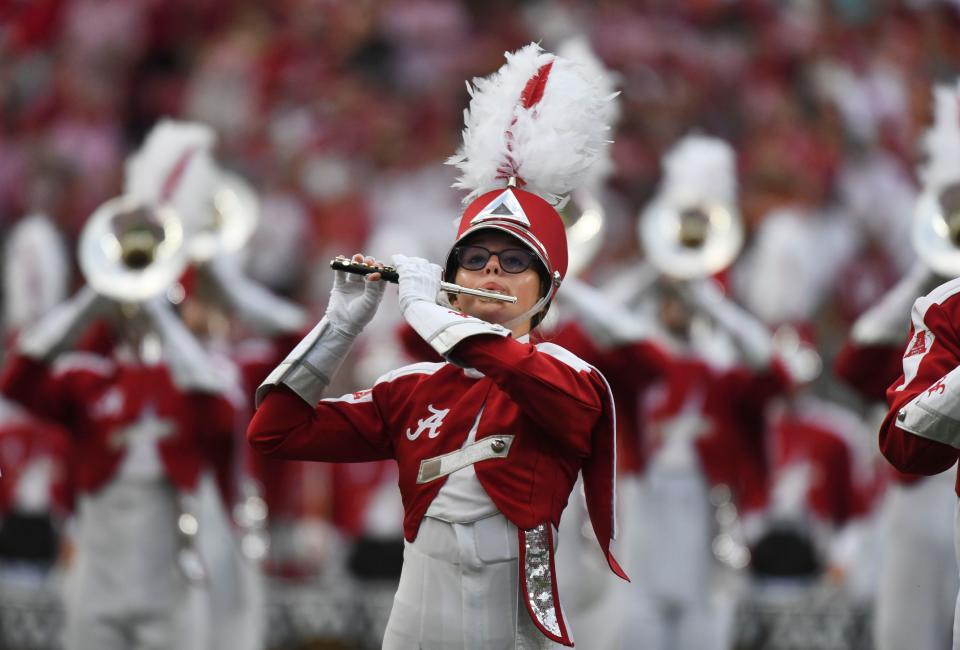 Sep 9, 2023; Tuscaloosa, Alabama, USA; The Million Dollar Band performs on the field at Bryant-Denny Stadium. Mandatory Credit: Gary Cosby Jr.-USA TODAY Sports