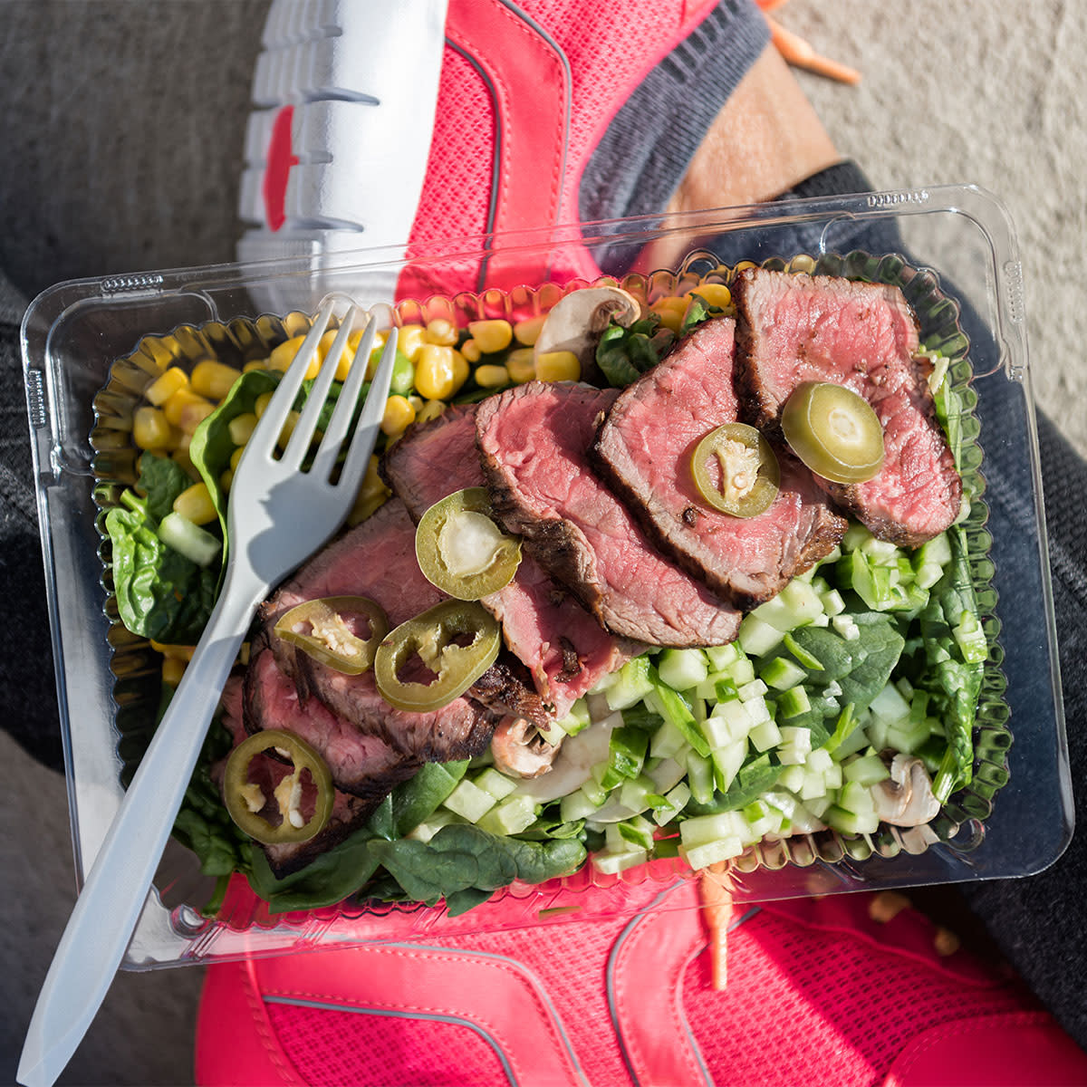 steak salad in container