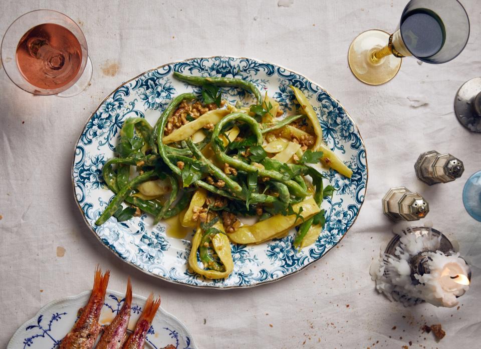 Romano Beans with Mustard Vinaigrette and Walnuts