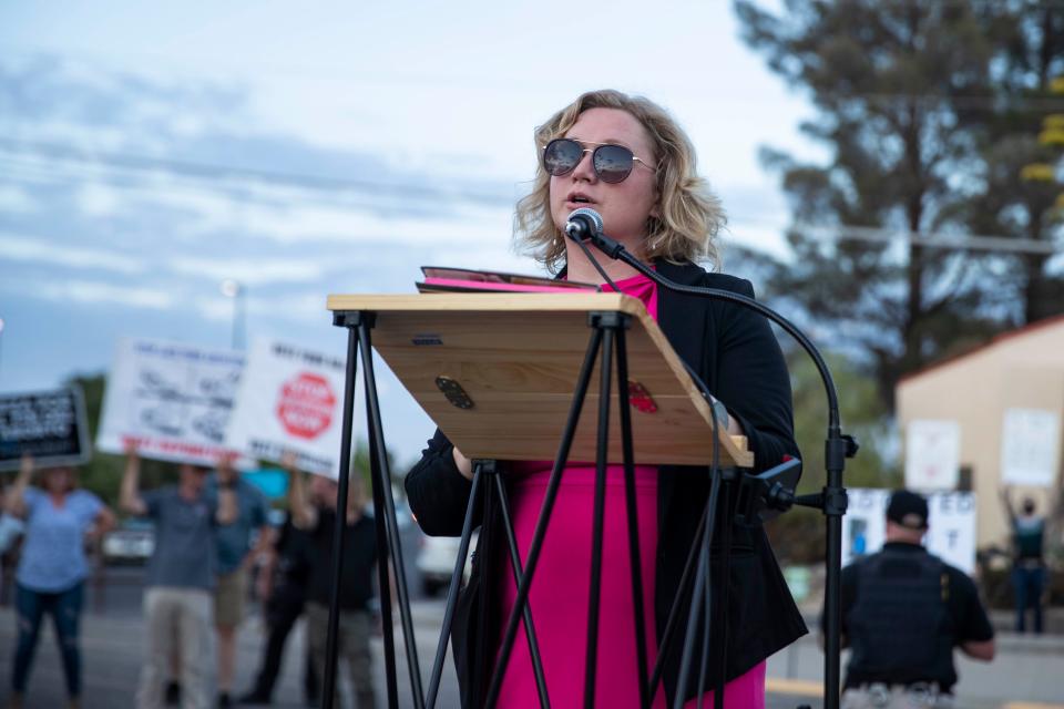 Leah Jacobson, CEO of The National Guiding Star Project, speaks during the Emergency Pro-Life Rally for New Mexico on Tuesday, July 19, 2022.