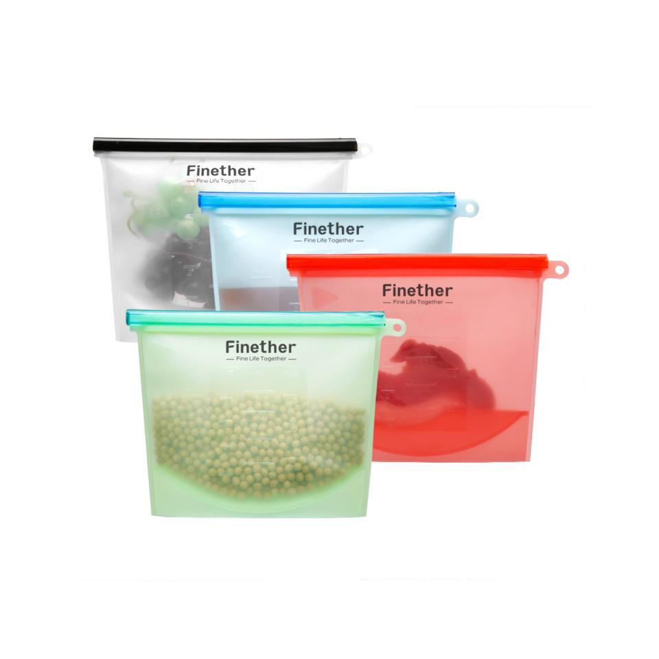 4-Pack Reusable Silicone Food Storage Bag with Sealer Stick. (Photo: Walmart)