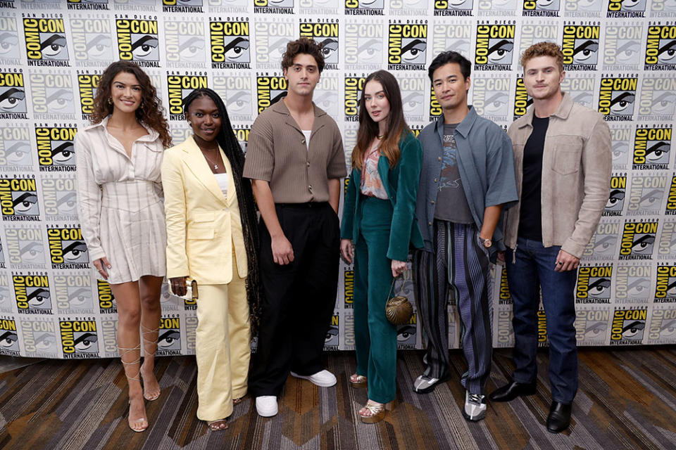 Lisette Olivera, Zuri Reed, Antonio Cipriano, Lyndon Smith, André Dae Kim and Jake Austin Walker attend the Disney+ original series ‘National Treasure: Edge of History’ press line. - Credit: Frazer Harrison/Getty Images
