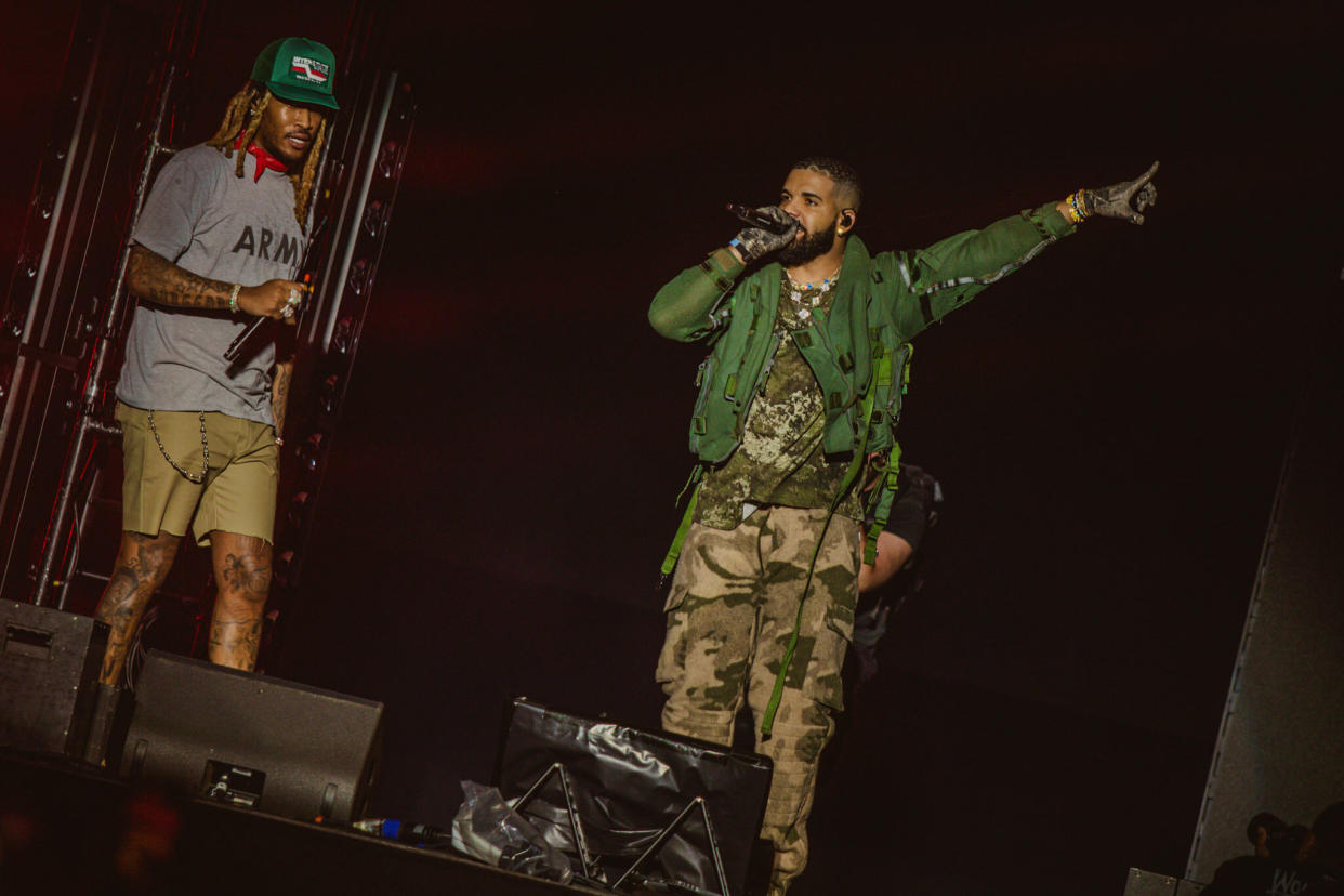 Drake and Future on stage (Ben Awin/PA)