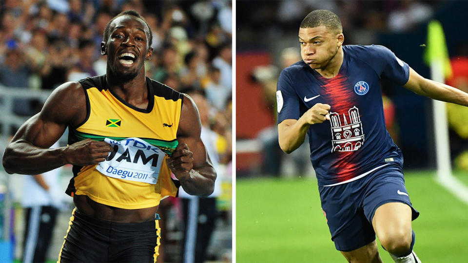 Usain Bolt (pictured left) and Kylian Mbappe (pictured right). (Getty Images)