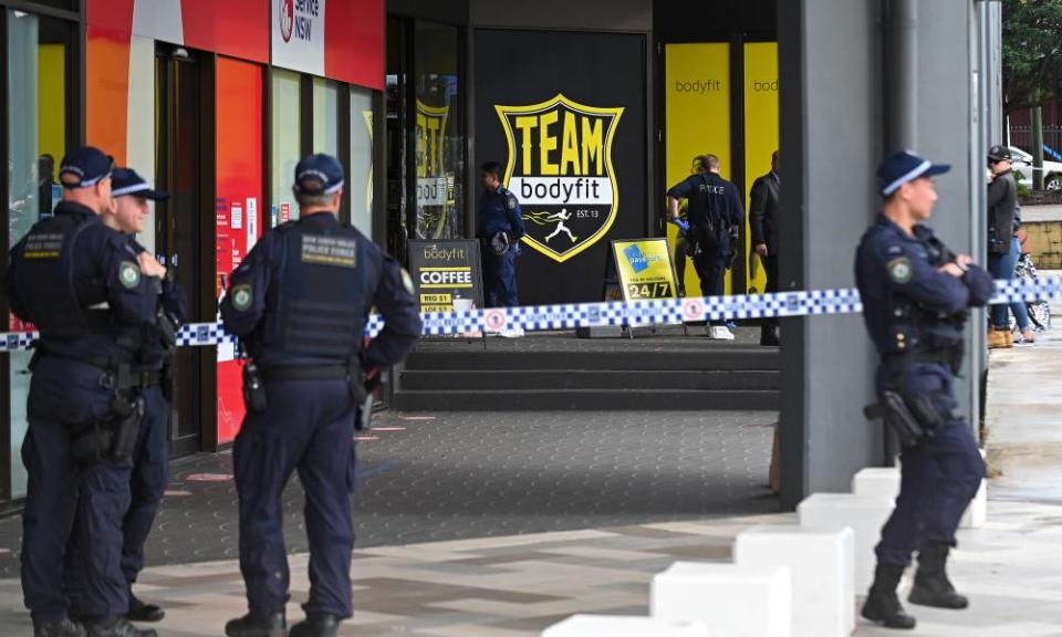 Police at the scene of a shooting at a gym in Auburn, western Sydney