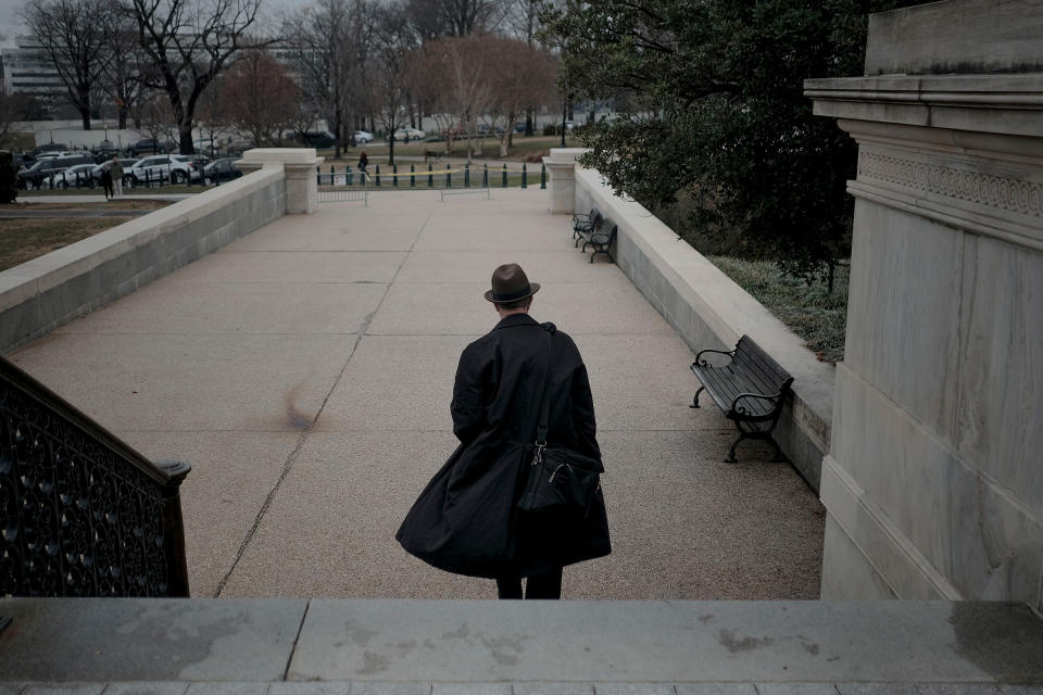 White House legislative director Eric Ueland leaves the Capitol after the impeachment trial in Washington, D.C., on Jan. 25, 2020. | Gabriella Demczuk for TIME