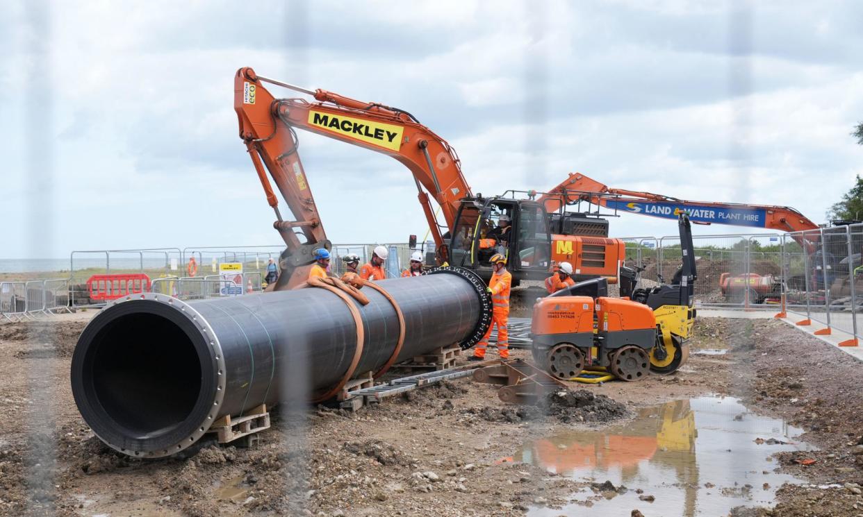 <span>Work on construction by Southern Water of a new 1km outfall pipe which runs from Swalecliffe Wastewater Treatment Works in Kent out into the North Sea. </span><span>Photograph: Gareth Fuller/PA</span>