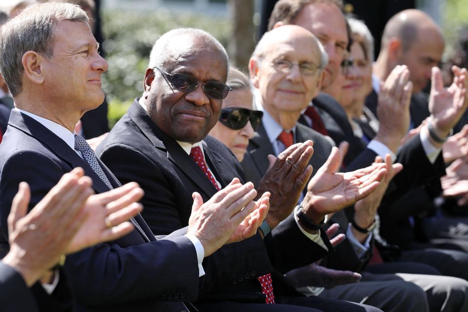 Chief Justice John Roberts and Associate Justices Clarence Thomas, Ruth Bader Ginsburg, Stephen Breyer and Samuel Alito in 2017.