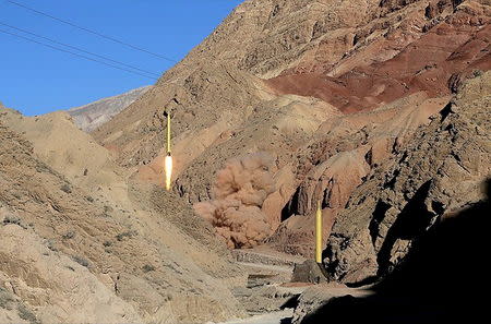 Ballistic missiles are launched and tested in an undisclosed location, Iran, in this handout photo released by Farsnews on March 9, 2016. REUTERS/farsnews.com/Handout via Reuters