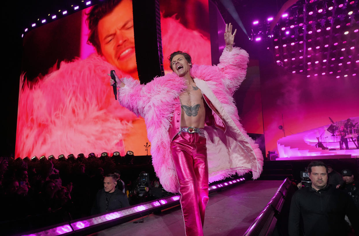 Harry Styles performs on the Coachella stage during the 2022 Coachella Valley Music And Arts Festival on April 22, 2022 in Indio, California. (Photo by Kevin Mazur/Getty Images for Harry Styles)