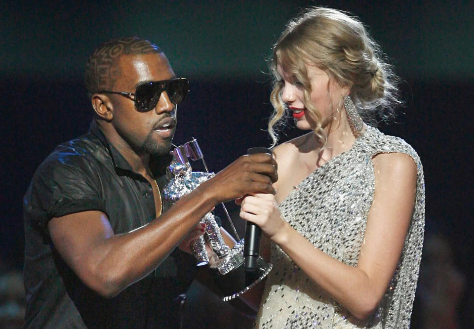 Kanye West exploded onto the music scene in 2004 after releasing his debut album, "The College Dropout." Other albums he released in the 2000s include "Late Registration," "Graduation" and "808s & Heartbreak." Here, he infamously interrupts Taylor Swift during her acceptance speech at the 2009 MTV Video Music Awards.