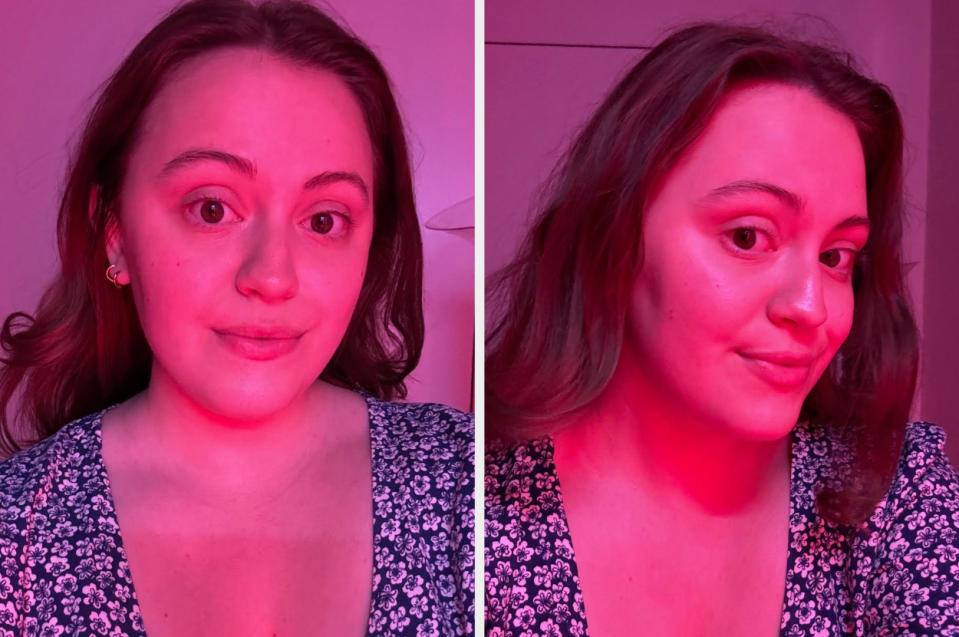 Close-up images of a woman in red lighting