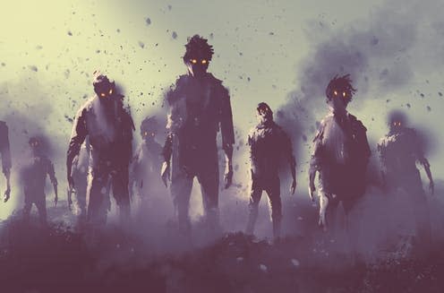 <span class="caption">Probably not...</span> <span class="attribution"><a class="link " href="https://www.shutterstock.com/image-illustration/zombie-crowd-walking-nighthalloween-conceptillustration-painting-454095508" rel="nofollow noopener" target="_blank" data-ylk="slk:Tithi Luadthong/Shutterstock;elm:context_link;itc:0;sec:content-canvas"> Tithi Luadthong/Shutterstock</a></span>