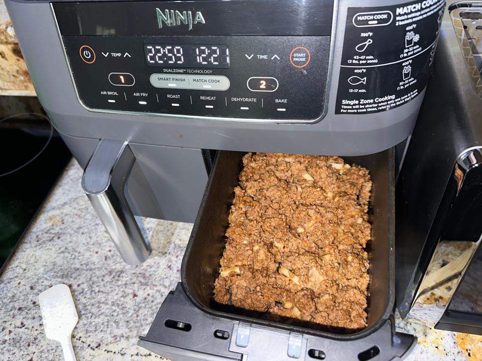 Taco meat in an air fryer.