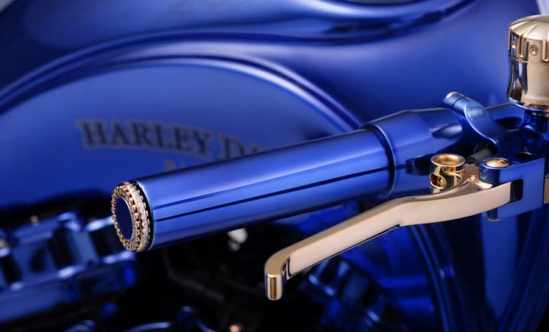 The hand levers are gold-plated and the bar-ends are diamond studded