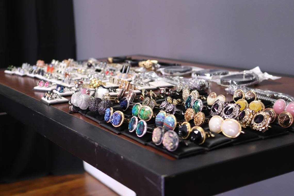 Cufflinks and other jewelry available for sale at MANicured Men’s Spa, an upscale men’s only grooming spa at 486 Poplar St. in downtown Macon.