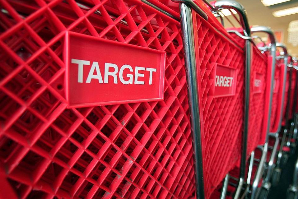 shopping carts sit inside a target store