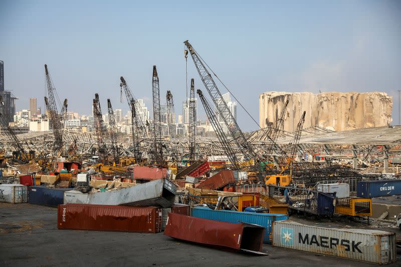 A view of the damaged port following a massive explosion, in Beirut