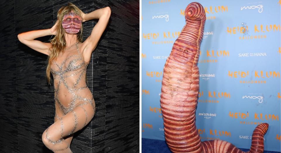 Heidi Klum slipped out of her Halloween worm costume and into something a little more revealing. (Getty Images)