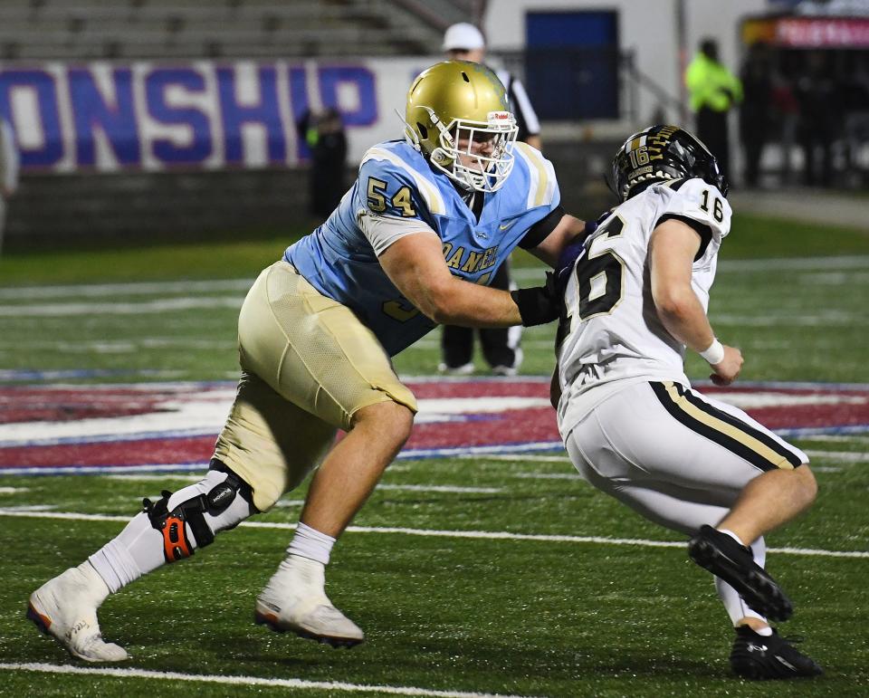 Daniel (14-0) played Camden (11-3)for the AAA State Championship. The game was played on Dec. 2, 2023 at South Carolina State University in Orangeburg. Daniel's Watson Young (54) makes a stop.