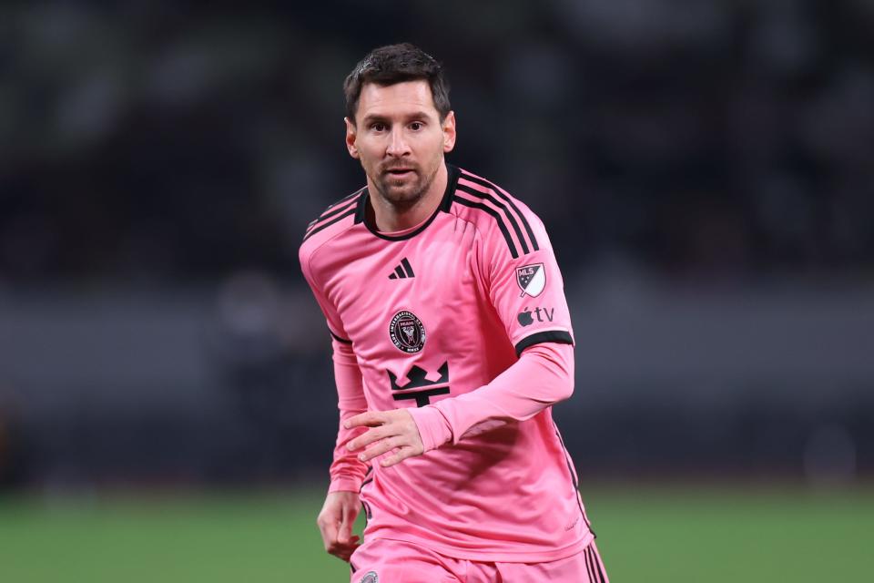 Feb 7, 2024; Tokyo, Japan; Inter Miami CF forward Lionel Messi (10) runs on the field during the second half of a preseason friendly against Vissel Kobe at Japan National Stadium.